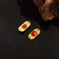 wholesale [925 Sterling Silver Gold Plated Inlaid with Natural Southern Red Agate and Jadeite Hand Plate Double Ear Accessories Red Jadeite Bezel Set Double Ring Buckle DIY Bracelet]-0-5