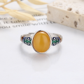wholesale S925 Sterling Silver Xiangyun Amber Ring Adjustable Vintage Enamel Index Ring for Cross-Border Live Streaming Supply-0-3