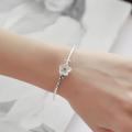 wholesale S925 Silver Cherry Blossom Bracelet for Women, Korean Style Bohemian Personality Artistic Pink Flower Open Bangle-0-3