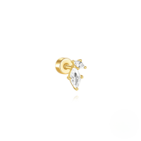 wholesale S925 Sterling Silver Flat Bottom Cylinder Threaded Cartilage Earring, Geometric Opal Inlaid-Single gold #5