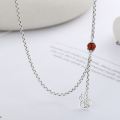 wholesale S925 Sterling Silver Retro Vintage Style Ethnic "Fu" Character Red Agate Collarbone Necklace for Women-0-0