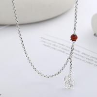 wholesale S925 Sterling Silver Retro Vintage Style Ethnic "Fu" Character Red Agate Collarbone Necklace for Women-YL476M/approx. 7.9g 925 silver
