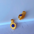 wholesale Gold-plated S925 Silver Inlaid Natural Lapis Lazuli Pendant Accessories for DIY Bracelet Necklace Hanging Ornament Handmade Cord Accessories-0-6