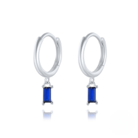 wholesale S925 Sterling Silver French Baguette Earrings With Zirconia,。-White gold-blue zircon