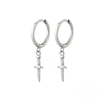 wholesale S925 Sterling Silver Dagger Cross Earrings With Evil Eye, Star, And Moon Pendant Hoop-Platinum #2 925 Silver