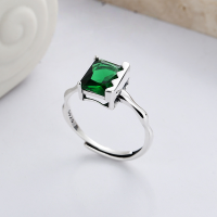 wholesale S925 Sterling Silver Retro Niche Design Square Green Zircon Elegant Openable Ring-YFJ579/approx. 2.3g Adjustable opening