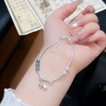 wholesale Silver and Hetian Jade Lily of the Valley Broken Silver Bracelet, Minimalist Design, Forest-Style Sweet Hand Chain, 520 Valentine's Day Gift-0-2