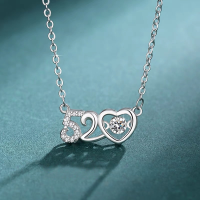 wholesale S925 Sterling Silver Maker I Love You 520 Dynamic Digital Necklace for Women with a Beating Heart, Gift for Girlfriend on Valentine's Day-Number 520 Dynamic Necklace - White Gold &gt; 925 Silver