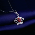 wholesale S925 Silver Korean Retro Sweet Zircon Creative and Fresh Diamond-Inlaid Heart Crown Pendant Necklace-0-0