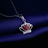 wholesale S925 Silver Korean Retro Sweet Zircon Creative and Fresh Diamond-Inlaid Heart Crown Pendant Necklace-Red Diamond Single Pendant - Without Chain 925 Silver