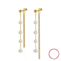 wholesale S925 Sterling Silver Earrings with Natural Freshwater Baroque Pearls and 4A Zircon, Factory Direct-Platinum + 4A zircon + natural freshwater pearl  925 silver