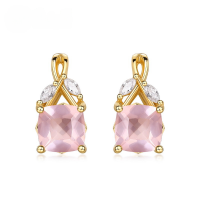 wholesale S925 Sterling Silver New Korean Japanese Style Natural Pink Crystal Retro Earrings Niche Design Manufacturer Wholesale-10K gold + swimming paint  925 silver