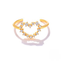 wholesale S925 Sterling Silver, K Gold Plated, Ins Style Geometric Interlocking Hearts Ring With Inlaid Zircons, Popular In Europe And America-Gold-Style 2 Adjustable opening