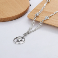 wholesale S925 Sterling Silver Retro Punk Style Side Chain with Interlocking Pentagram Pattern Choker Necklace-YL365/approx. 12.3g 925 silver