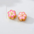 wholesale Metal material, permanent gold-plated DIY bead accessories, peach blossom luck charm, golden cute hand-woven enamel ornaments with holes, anti-drop-0-1