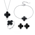 wholesale 925 Sterling Silver New Black Onyx Four-Leaf Clover Bracelet, Ins-Style Niche Premium Lucky Necklace & Earrings Set-0-0