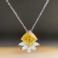 wholesale S925 Sterling Silver Women's Yellow Diamond Pendant Ice Flower Cut Square Bezel Necklace, Simple and Versatile Fashion Collarbone Chain High-End Silver Jewelry-0-0