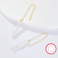 wholesale S925 silver earrings with elegant and versatile minimalist design, featuring long pearl and shell bead drop tassel ear threads, cross-border hot-selling accessories-0-2