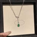 wholesale S925 Sterling Silver Interlocking Gourd New Chinese Style Natural Burmese Jadeite Full Green Necklace Collarbone Chain-0-2