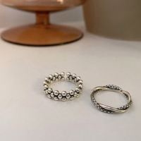 wholesale Sterling Silver Polka Dot Silver Ring for Women, Fashionable and Versatile Ins Euro-American Style Open Ring-xb1175-bead ring (Thai silver)