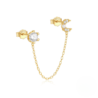 wholesale S925 Sterling Silver All-match Crystal Moon Earrings With Tassel Ball, Heart Accents-Single gold#1&gt;925 silver