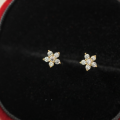 wholesale S925 Sterling Silver Mini Star Earrings with Full Diamond Accents, Small Five-Pointed Star Floral Design, Versatile and Elegant Small Diamond-Studded Earrings G6724-0-2