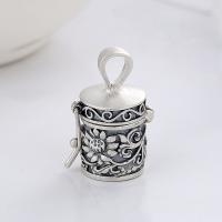wholesale S925 sterling silver retro antique ethnic-style finely carved lotus openable gau box pendant necklace-YP131M/Single pendant approx. 5.6g>925 silver