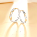 wholesale S925 Sterling Silver Wheat Couple Rings, Forest-StyleRings, Light Luxury Two-Tone Adjustable Finger Ring forGift-0-0