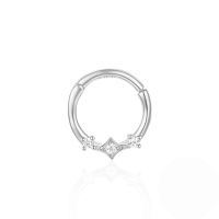 wholesale S925 Sterling Silver Star Triangle Zircon Inlaid Cartilage Ear Hoop, Popular Nose Ring-Single platinum #1 925 silver