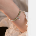 wholesale S925 Sterling Silver Temperament Bamboo Leaf Green Stone Crushed Silver Bracelet, Luxurious and High-End Women's Hand Accessory S6441-0-3