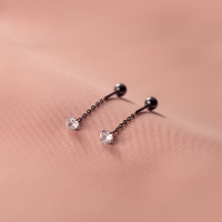 wholesale S925 Silver Korean Style Short Lady Single Diamond Light Bead Ear Thread Women Simple Summer Spiral Earrings G9511-S925 Tremella Thread Black 925 Silver