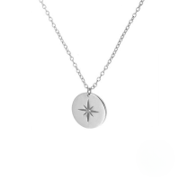 wholesale S925 Sterling Silver Rhodium-plated Round Pendant With Octagonal Star And Inlaid Crystals Women's Necklace, Korean Style Minimalist Luxury-Platinum