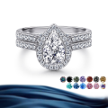 wholesale S925 Sterling Silver 15ct Pear-Shaped Moissanite Ring Set for Women High-End Stackable Rings Jewelry for Men-0-0