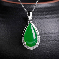 wholesale 925 Sterling Silver Antique Style Hetian Jade Pendant with Appraisal Certificate, Green Jade Waterdrop Necklace Women's Pendant-Jadeite 8*14mm pendant (without chain)  925 silver