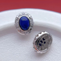 wholesale 925 Sterling Silver Accessories Inlaid with Natural Lapis Lazuli Hand Plate Bead Spacer Bean Back Cloud DIY Handmade Bead Stringing and Braiding Decoration-0-10