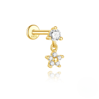 wholesale S925 Sterling Silver Fun Snake With Rhinestone Star Flat Head Threaded Ear Cartilage Stud, A Classic Bestseller On Aliexpress-Single gold #8