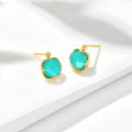 wholesale Metal: S925 Sterling Silver Plated with 14K Gold DUNLI Summer New Square Turquoise and White Crystal Fresh Earrings for Women-0-2