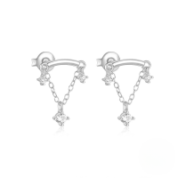 wholesale S925 Sterling Silver Four-pointed Star Octagonal Star Zircon Accent Women's Earrings With Teardrop Pearl-Platinum #1 925 Silver