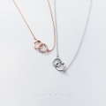 wholesale S925 silver double ring necklace with diamond inlay, double loop Korean-style irregular minimalist small trendy collarbone chain D7267-0-2