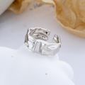 wholesale S925 Sterling Silver European and American Minimalist Tinfoil Textured Irregular Trendy Matching Open Adjustable Ring-0-1