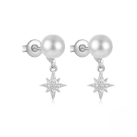 wholesale S925 Sterling Silver Star Moon Pearl Moonstone Zircon Inlaid Stud Earrings,-Platinum #3 925 Silver