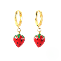 wholesale S925 Sterling Silver Enamel Fruit Drop Earrings, Fashionable And Creative European And American Hot-sale Earrings-Gold-Strawberry