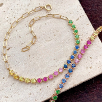 wholesale S925 Sterling Silver with Colorful Diamonds Red Elk Full-Body Row Diamond Bracelet, Luxe French-inspired Minimalist Row Diamond Bangle, High-End Feel for Commuting-BS0059-Gold 925 Silver