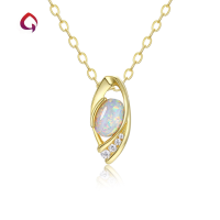 wholesale 925 Silver Japanese Egg-Shaped Oval Synthetic Opal Pendant White Opal Jewelry Necklace-17B Reddish White