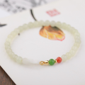 wholesale 925 Silver Gold-Plated New Chinese Style Woven Lucky Bag 4mm Jade Bead Bracelet, Nephrite Round Beads in "Qing Shui" Material-0-1