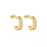wholesale S925 Sterling Silver C-shaped Hollow Pearl Earrings With Double-layer Ring And Row Of Zircons, Popular In Europe And America, Ins Ear Accessories-Gold#1 925 Silver