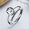 wholesale S925 Sterling Silver H Letter Mixed Pig Nose Element Open Ring in Japanese and Korean Ins Style with Minimalist Design-0-1