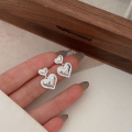 wholesale S925 Sterling Silver Chanel-style Checkered Heart Stud Earrings Women's Korean New Trendy Versatile Earrings-0-5