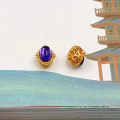 wholesale S925 gold-plated silver oval through-hole natural amethyst calabash DIY semi-finished bracelet and necklace-0-15