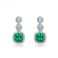 wholesale S925 Sterling Silver European and American Style Fashion Geometric Cultivated Emerald Stud Earrings Vintage High-End Cross-Border Exclusive Earrings-Thick Silver Platinum 925 Silver